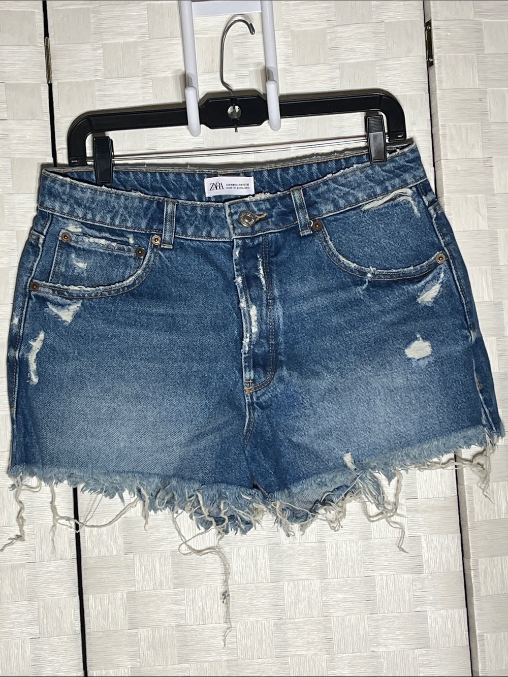 Zara Medium Blue Distressed Denim Cutoff Shorts